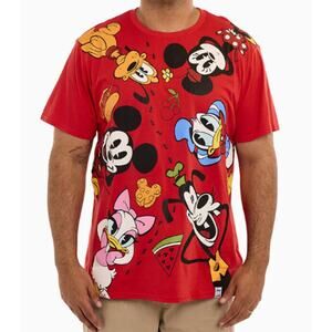 Disney Loungefly Mickey & Friends Picnic Red Tee TShirt Large NEW Pluto Donald